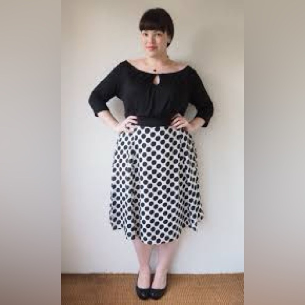 Igigi Black Top with Black-and-White Polka Dot Skirt